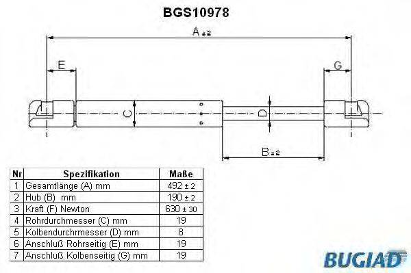 BUGIAD BGS10978 Газова пружина, кришка багажника