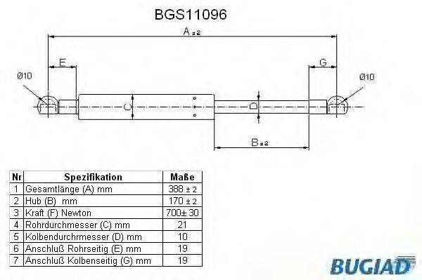 BUGIAD BGS11096 Газова пружина, кришка багажника