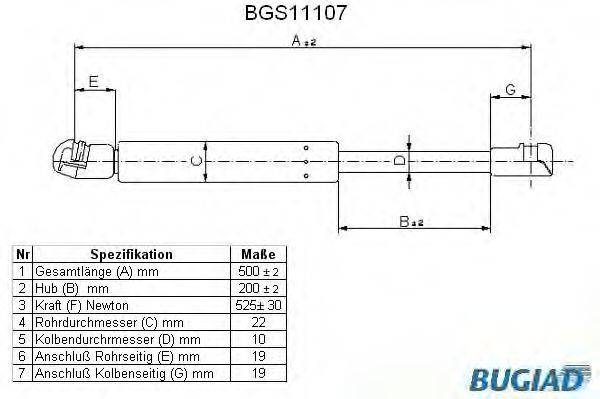 BUGIAD BGS11107 Газова пружина, кришка багажника