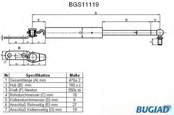 BUGIAD BGS11119 Газова пружина, кришка багажника