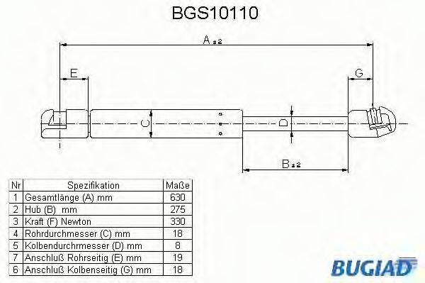 BUGIAD BGS10110 Газова пружина, кришка багажника