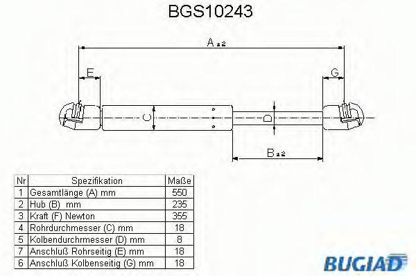 BUGIAD BGS10243 Газова пружина, кришка багажника