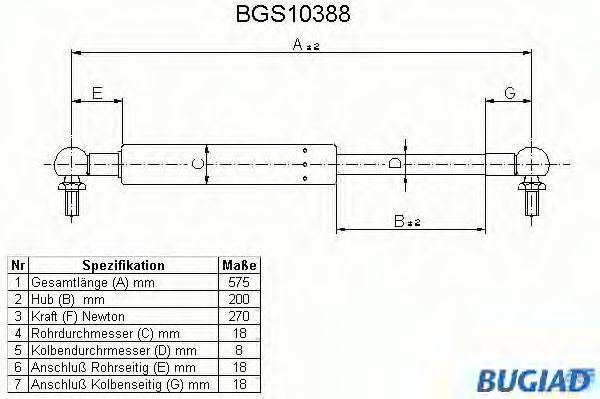 BUGIAD BGS10388 Газова пружина, кришка багажника