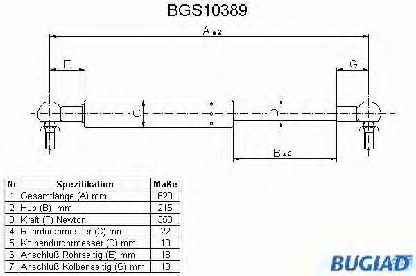 BUGIAD BGS10389 Газова пружина, кришка багажника