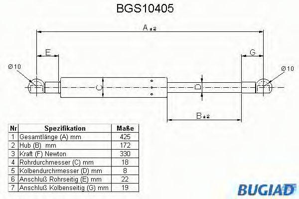 BUGIAD BGS10405 Газова пружина, кришка багажника