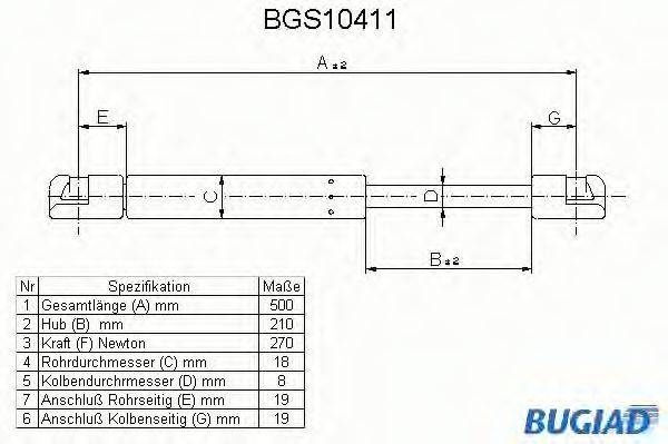 BUGIAD BGS10411 Газова пружина, кришка багажника