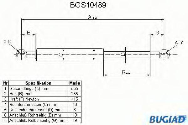 BUGIAD BGS10489 Газова пружина, кришка багажника