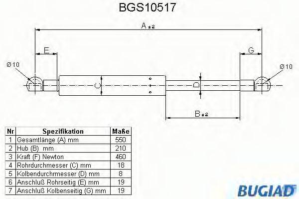 BUGIAD BGS10517 Газова пружина, кришка багажника