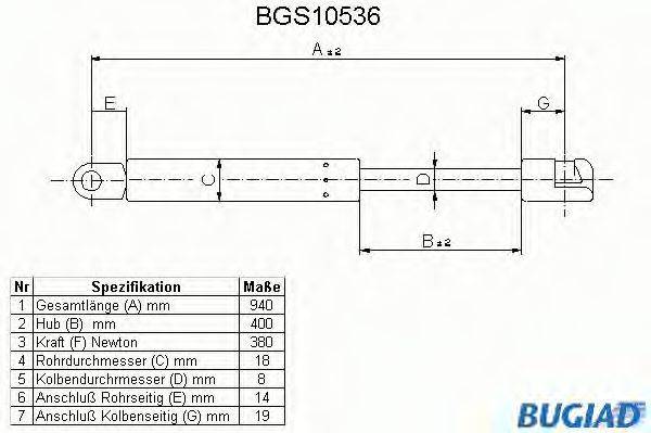 BUGIAD BGS10536 Газова пружина, капот