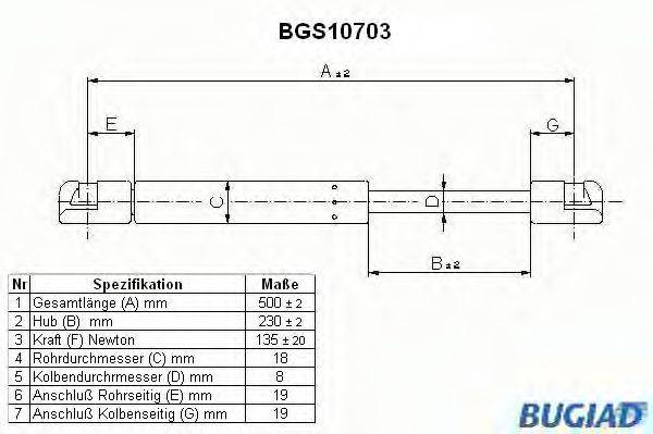 BUGIAD BGS10703 Газова пружина, кронштейн запасного колеса