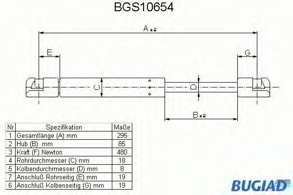 BUGIAD BGS10654 Газова пружина, кришка багажника