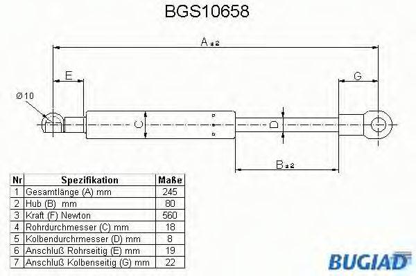 BUGIAD BGS10658 Газова пружина, заднє скло