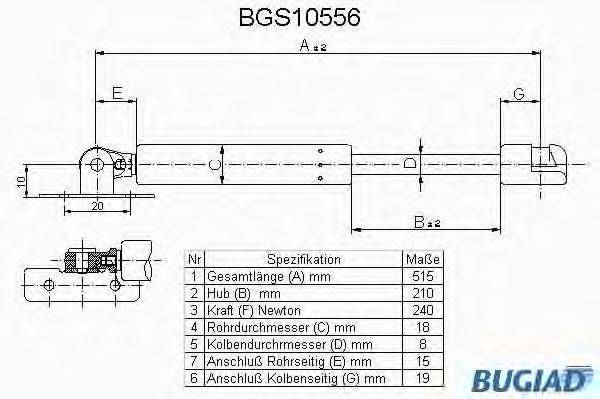 BUGIAD BGS10556 Газова пружина, капот