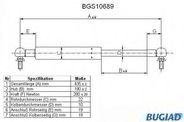 BUGIAD BGS10689 Газова пружина, кришка багажника