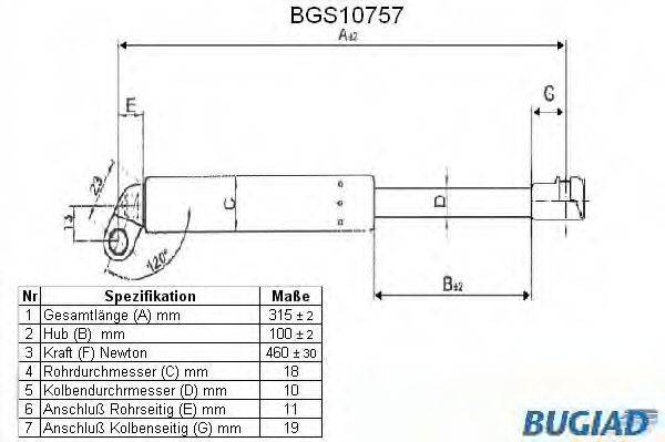 BUGIAD BGS10757 Газова пружина, кришка багажника