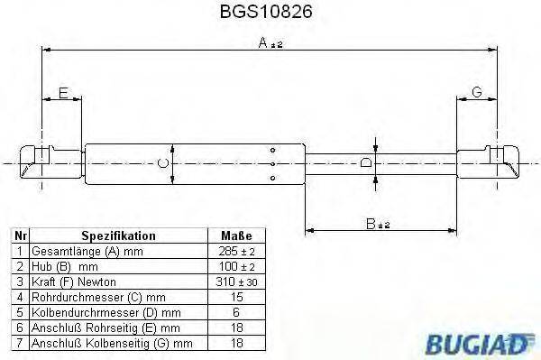 BUGIAD BGS10826 Газова пружина, кришка багажника