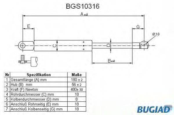 BUGIAD BGS10316 Газова пружина, кришка багажника