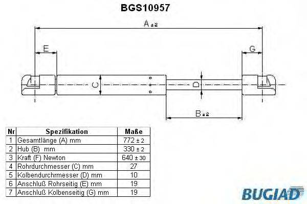 BUGIAD BGS10957 Газова пружина, кришка багажника