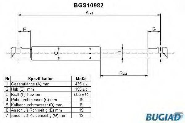 BUGIAD BGS10982 Газова пружина, кришка багажника