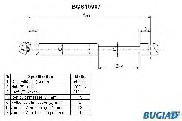 BUGIAD BGS10987 Газова пружина, капот