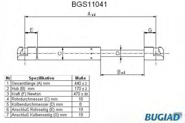 BUGIAD BGS11041 Газова пружина, кришка багажника