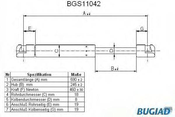 BUGIAD BGS11042 Газова пружина, кришка багажника