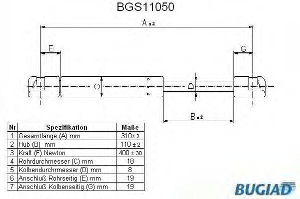 BUGIAD BGS11050 Газова пружина, заднє скло