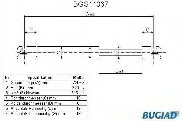 BUGIAD BGS11067 Газова пружина, капот