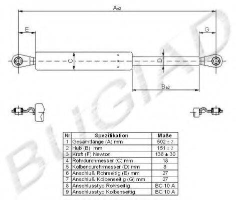 BUGIAD BGS10213 Газова пружина, кришка багажника