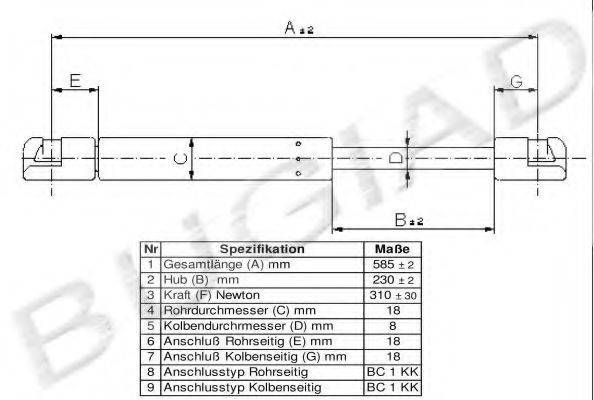 BUGIAD BGS10296 Газова пружина, кришка багажника