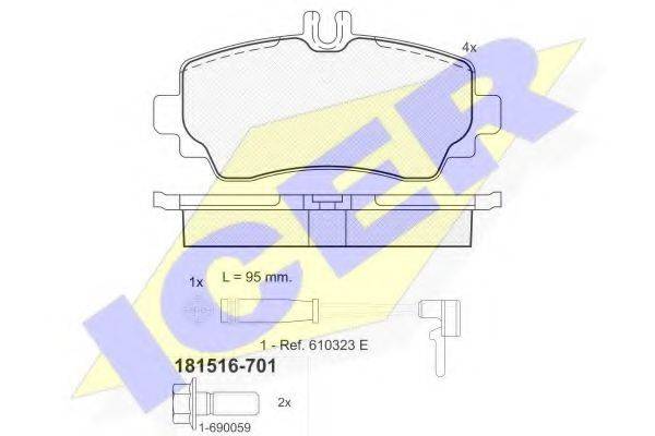 ICER 181516701 Комплект гальмівних колодок, дискове гальмо