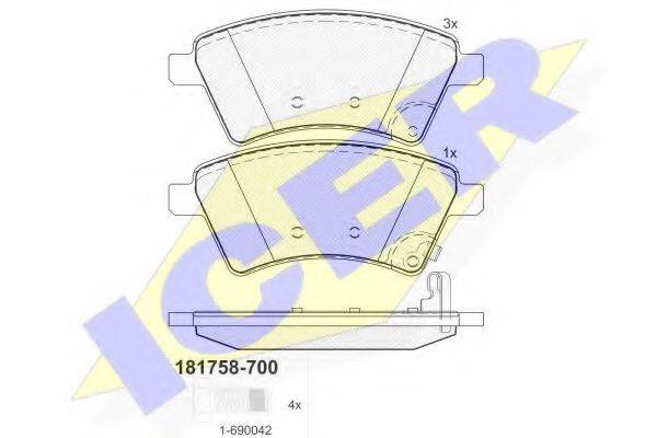 ICER 181758700 Комплект гальмівних колодок, дискове гальмо