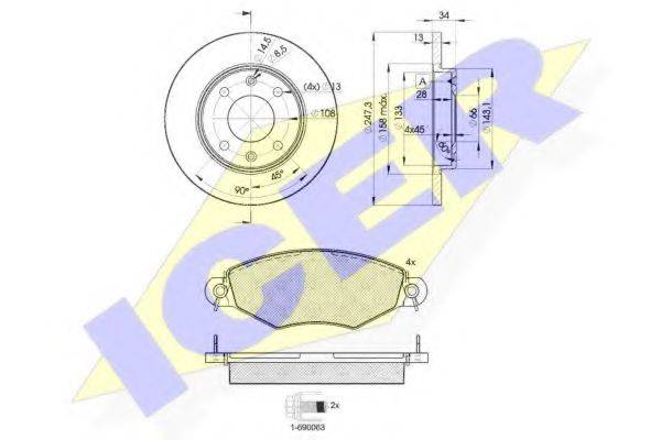 ICER 312554298 Комплект гальм, дисковий гальмівний механізм