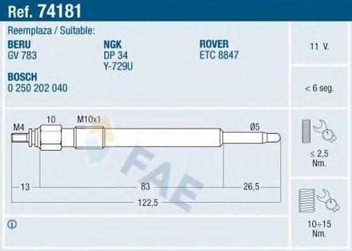 FAE 74181 Свічка розжарювання