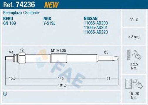 FAE 74236 Свічка розжарювання