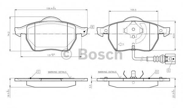 BOSCH 0986TB2216 Комплект гальмівних колодок, дискове гальмо