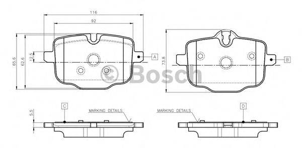 BOSCH 0986TB3135 Комплект гальмівних колодок, дискове гальмо