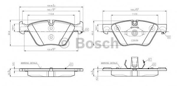 BOSCH 0986TB3138 Комплект гальмівних колодок, дискове гальмо