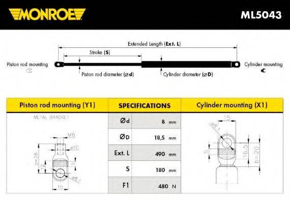 MONROE ML5043 Газова пружина, кришка багажника