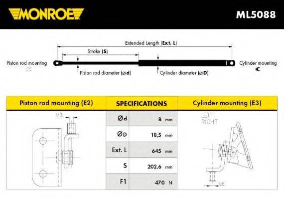 MONROE ML5088 Газова пружина, кришка багажника