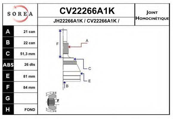 EAI CV22266A1K Шарнірний комплект, приводний вал