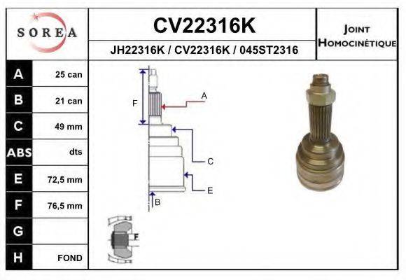 EAI CV22316K Шарнірний комплект, приводний вал