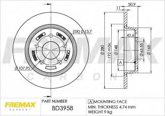 FREMAX BD3958 гальмівний диск