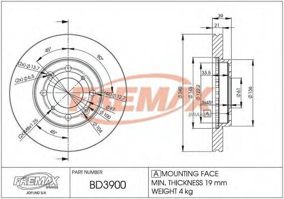 FREMAX BD3900 гальмівний диск