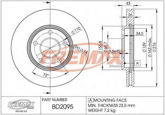 FREMAX BD2095 гальмівний диск