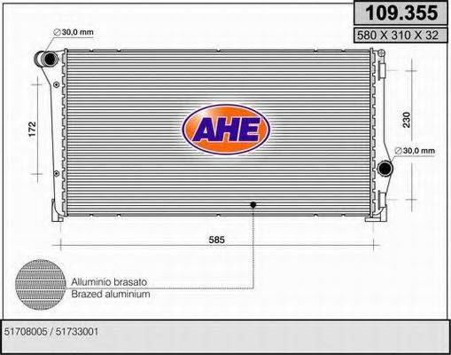 AHE 109355 Радіатор, охолодження двигуна