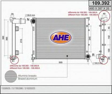 AHE 109392 Радіатор, охолодження двигуна