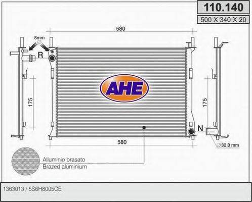 AHE 110140 Радіатор, охолодження двигуна