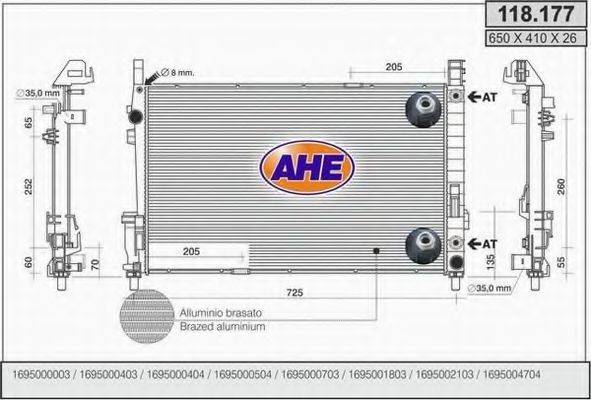 AHE 118177 Радіатор, охолодження двигуна