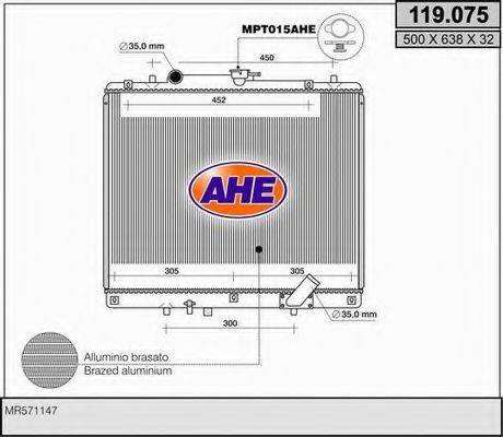 AHE 119075 Радіатор, охолодження двигуна